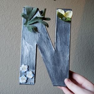 Handmade Letter "N" with fake plants and flowers